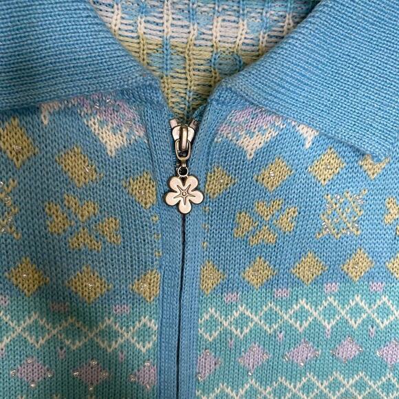 Alfred Dunner womens 2X wool blend beaded geometric full zip cardigan sweater - Picture 6 of 9